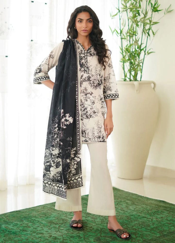 Sahar Monochrome Printed Lawn Suit Unstitched 3 Piece SHR24M S24-MC-V2-06 - Summer Collection