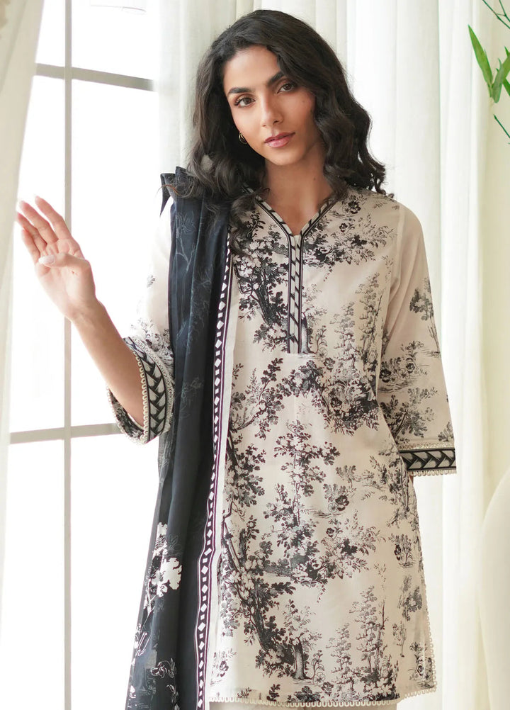 Sahar Monochrome Printed Lawn Suit Unstitched 3 Piece SHR24M S24-MC-V2-06 - Summer Collection