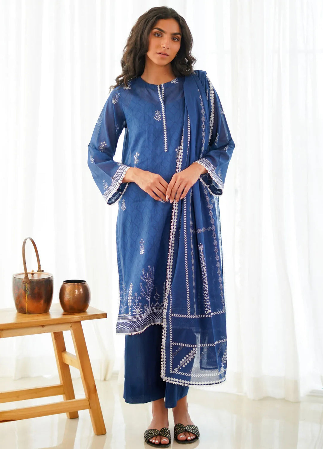 Sahar Monochrome Printed Lawn Suit Unstitched 3 Piece SHR24M S24-MC-V2-07 - Summer Collection