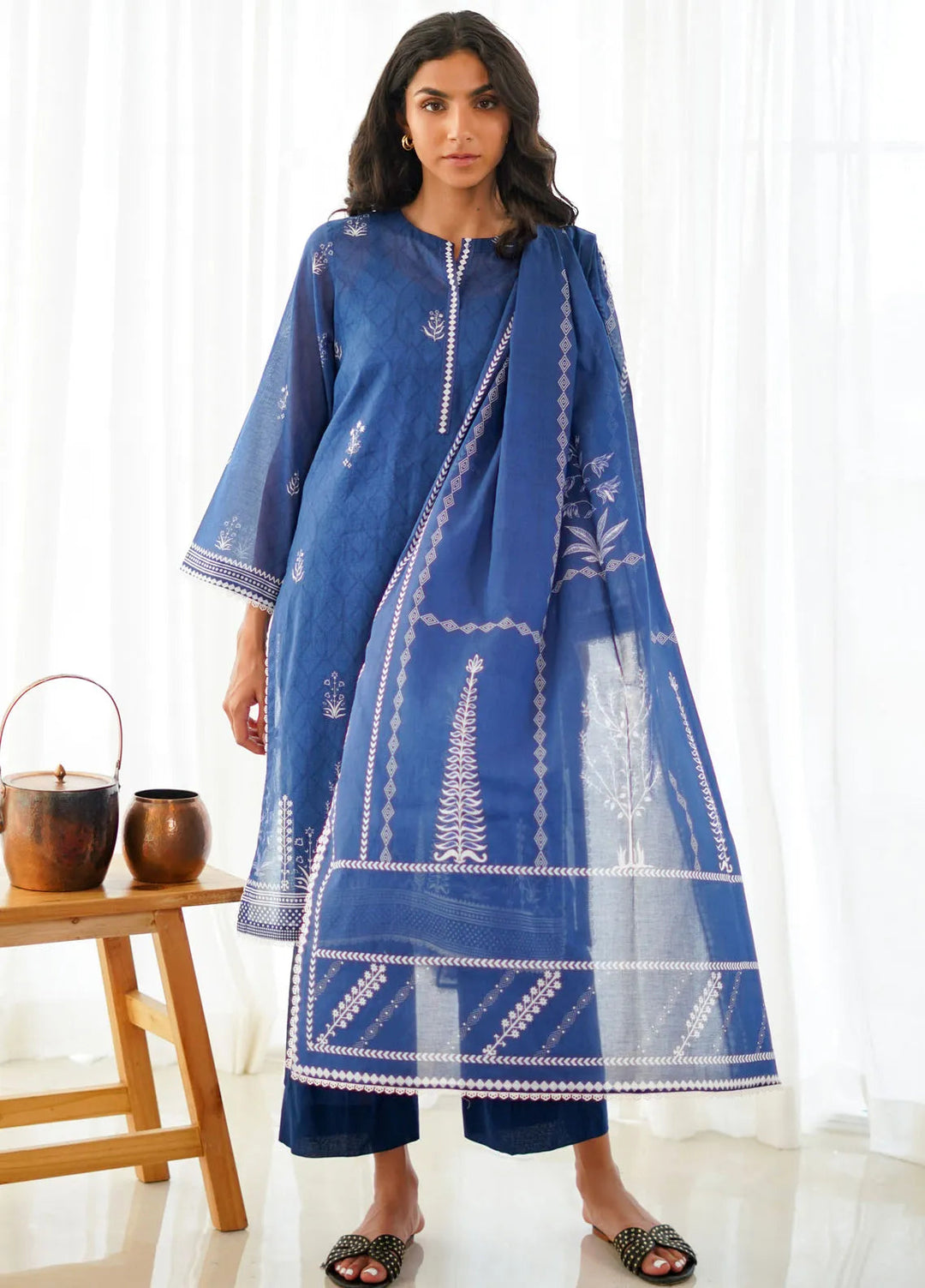 Sahar Monochrome Printed Lawn Suit Unstitched 3 Piece SHR24M S24-MC-V2-07 - Summer Collection