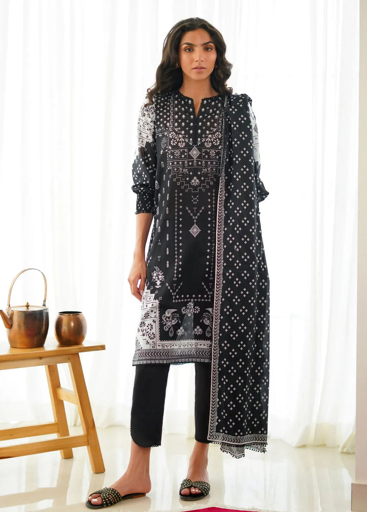 Sahar Monochrome Printed Lawn Suit Unstitched 3 Piece SHR24M S24-MC-V2-09 - Summer Collection