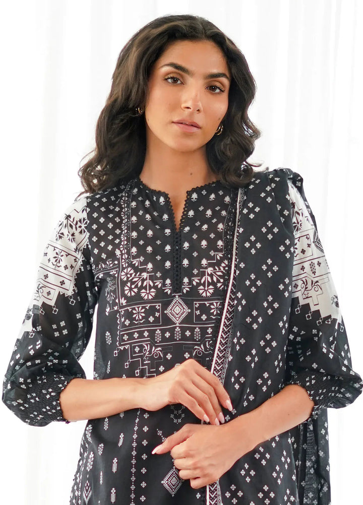 Sahar Monochrome Printed Lawn Suit Unstitched 3 Piece SHR24M S24-MC-V2-09 - Summer Collection