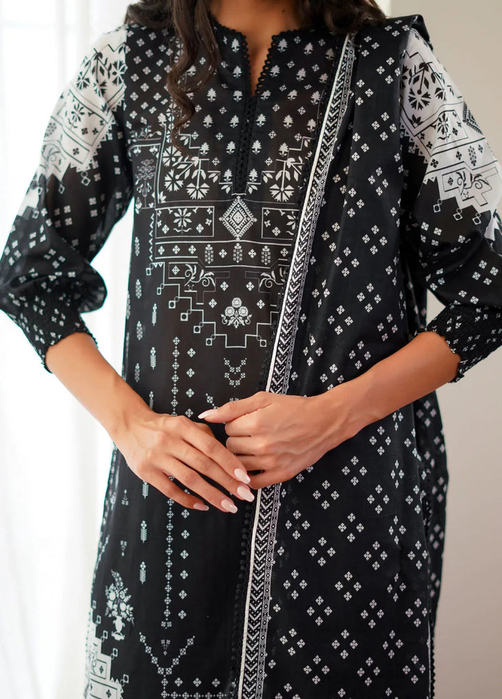 Sahar Monochrome Printed Lawn Suit Unstitched 3 Piece SHR24M S24-MC-V2-09 - Summer Collection