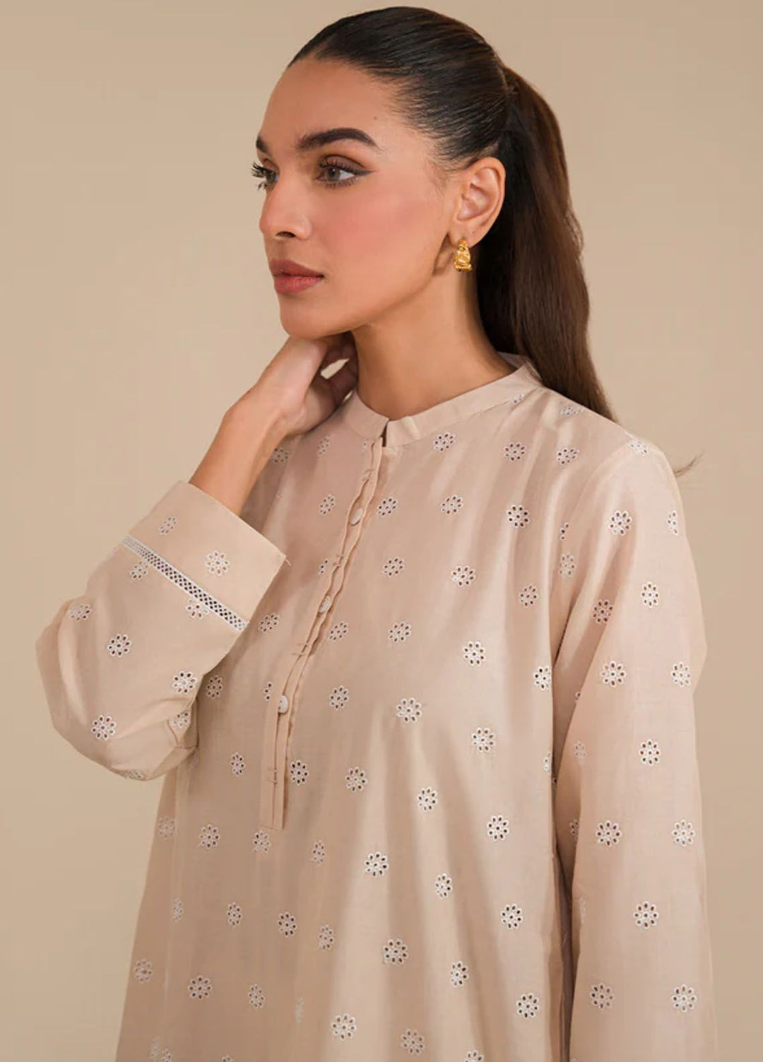 Sahar Pret Casual Cambric 2 Piece Suit SSFE23-04 Almond