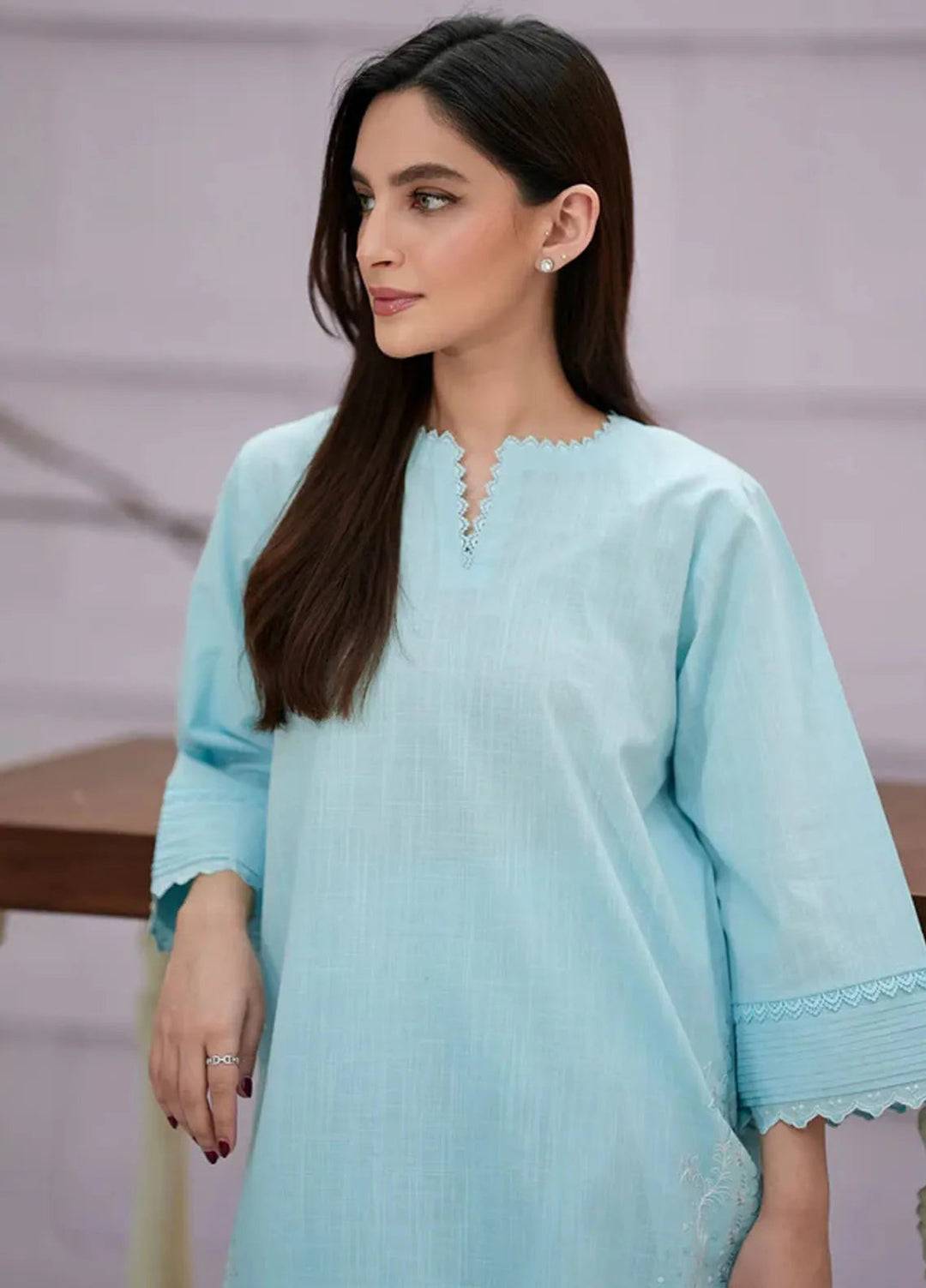 Sahar Pret Embroidered Cross Slub 2 Piece Suit AWCH-24-RK-V1-01 Sky Garden