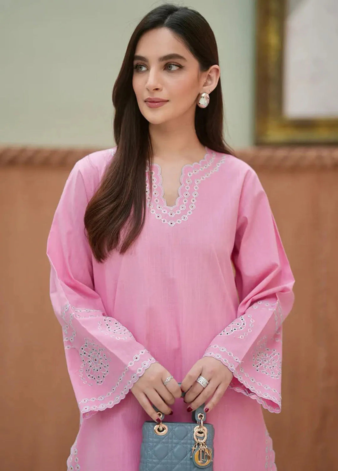 Sahar Pret Embroidered Cross Slub 2 Piece Suit AWCH-24-RK-V1-02 Cherry Blossom Bliss