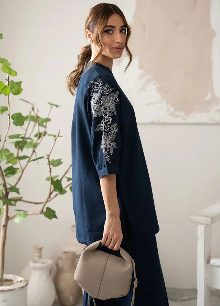 Sahar Pret Embroidered Slub Khaddar 2 Piece Suit AWEK-RR-V1-02 Blue Dahlia