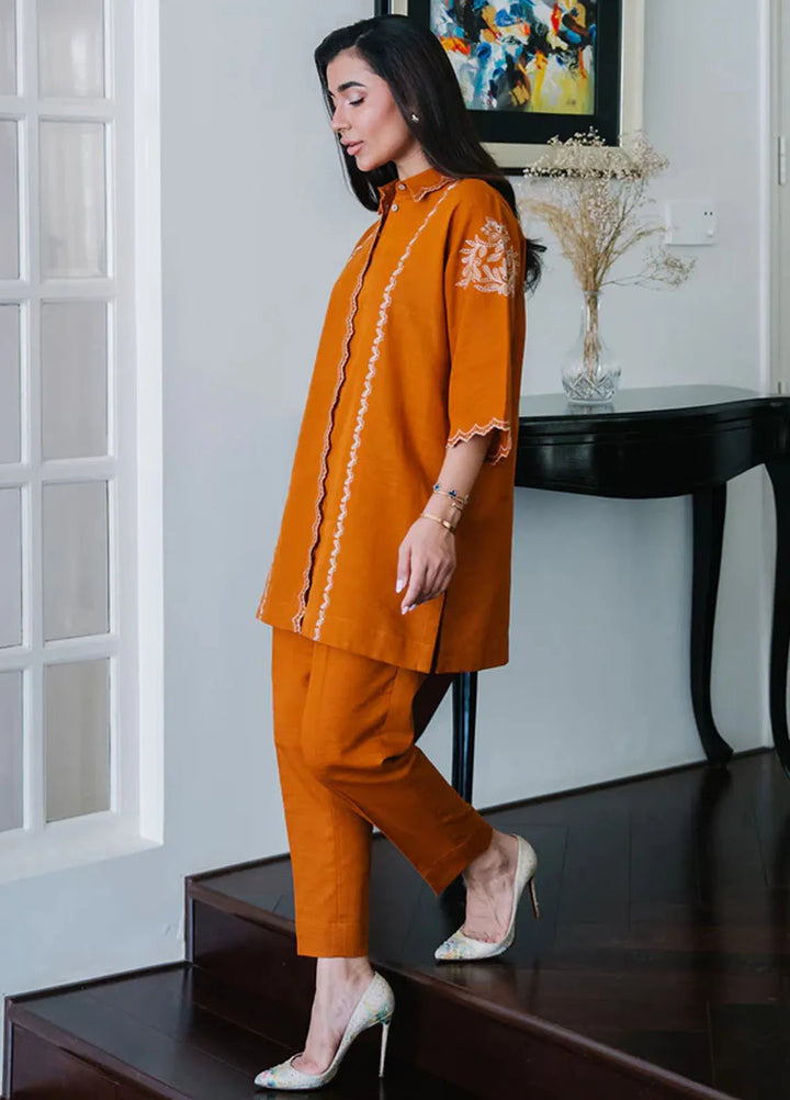 Sahar Pret Embroidered Slub Khaddar 2 Piece Suit AWEK-RR-V1-03 Saffron Sunset