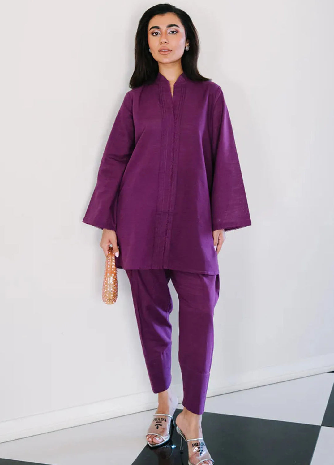 Sahar Pret Embroidered Slub Khaddar 2 Piece Suit AWEK-RR-V1-04 Orchid Plum