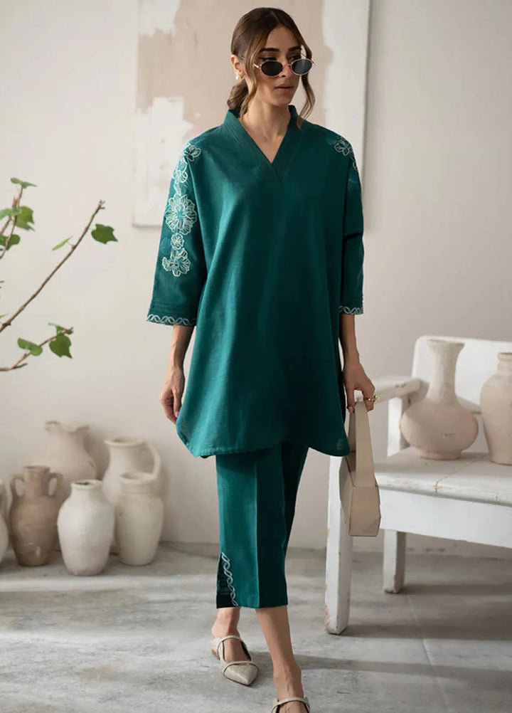 Sahar Pret Embroidered Slub Khaddar 2 Piece Suit AWEK-ZB-V1-01 Teal Ivy