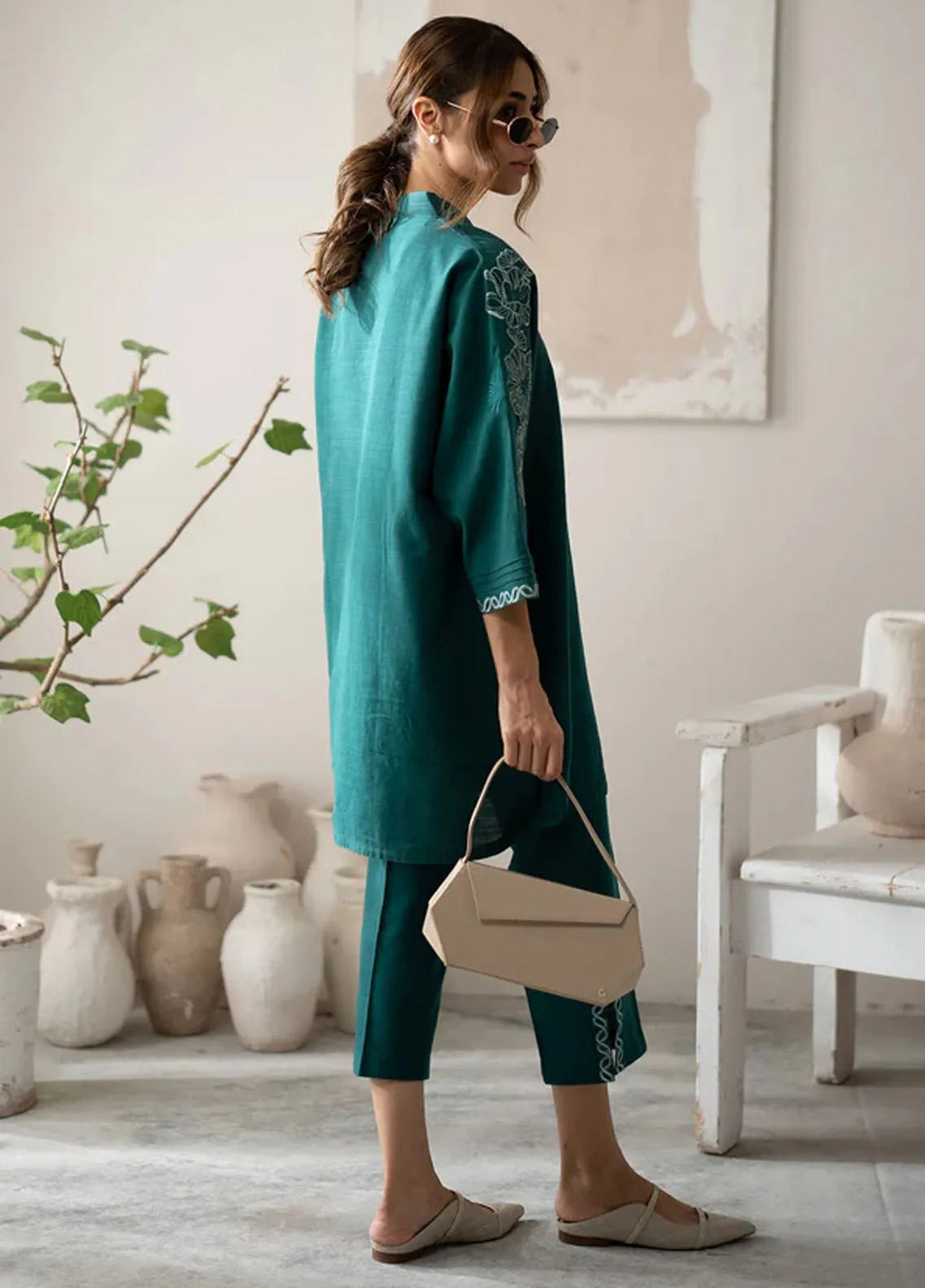Sahar Pret Embroidered Slub Khaddar 2 Piece Suit AWEK-ZB-V1-01 Teal Ivy