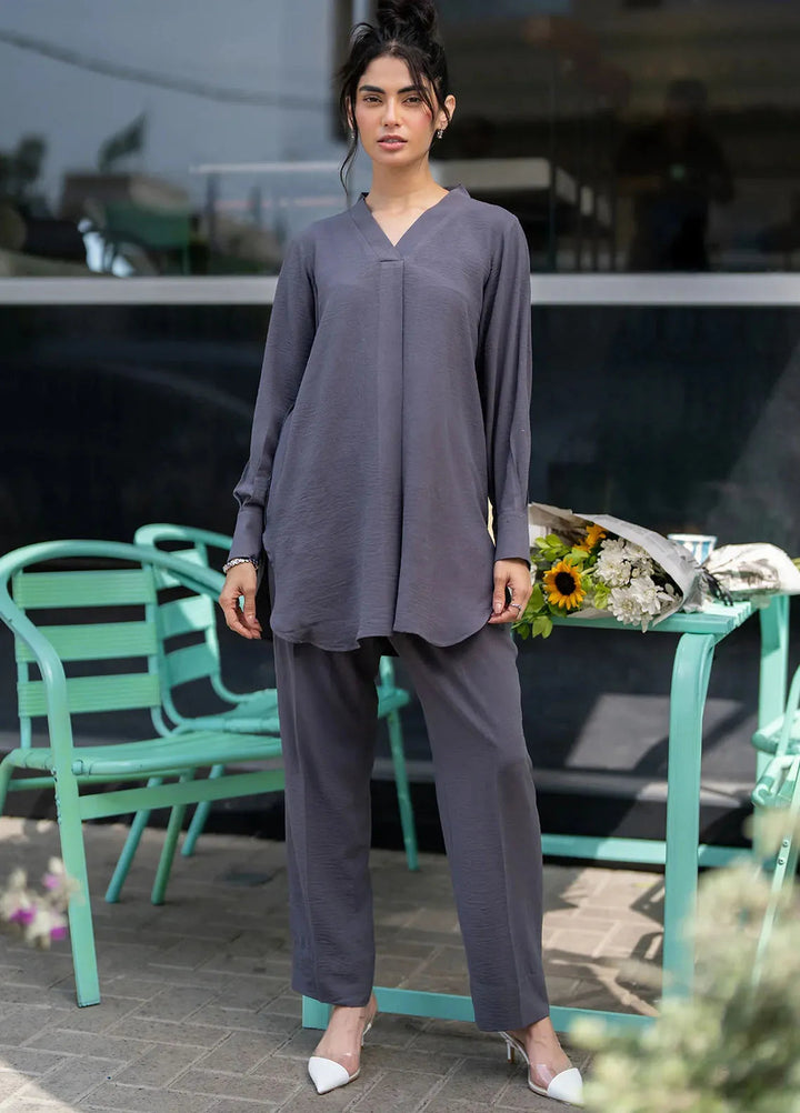 Sahar Pret Casual Cotton Crepe 2 Piece Suit SSCR-RK-02 Platinum