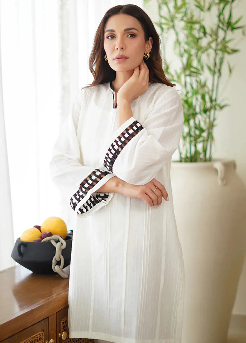 Sahar Pret Casual Cotton Jacquard 2 Piece Suit SSMCS-RR-05 Snowfall