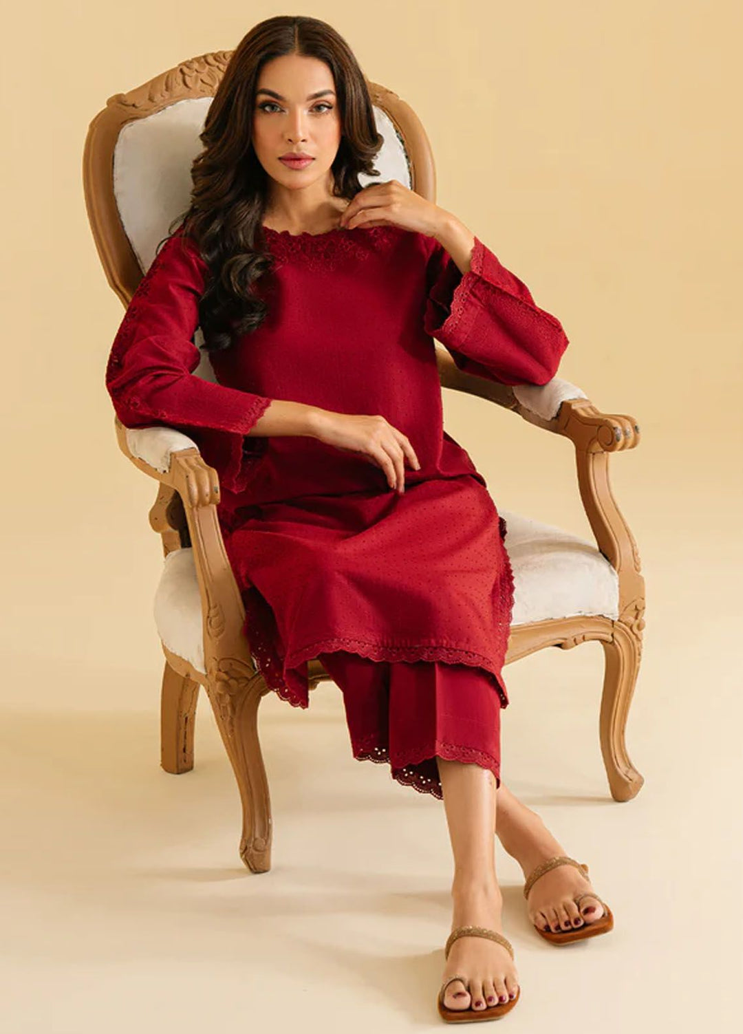 Sahar Pret Casual Jacquard 2 Piece Suit SAWMC-V1-01 Rose garden