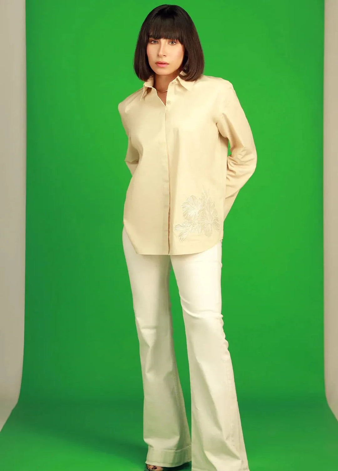 Sahar Pret Casual Poplin Shirt SSPC-RK-V2-04 Ivory Oasis