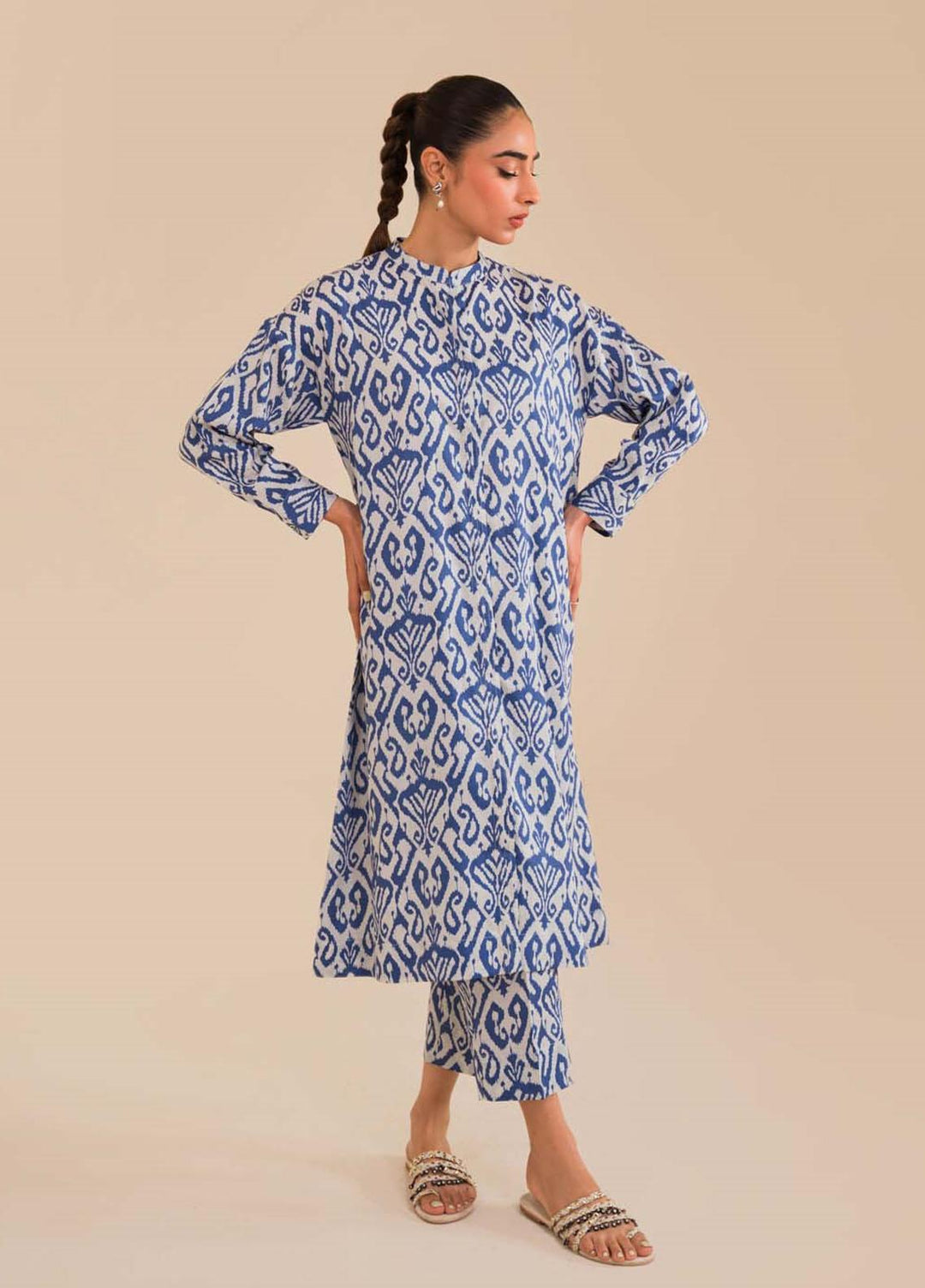 Sahar Pret Printed Cotton Satin 2 Piece Suit SWS-ZH-05 Azure