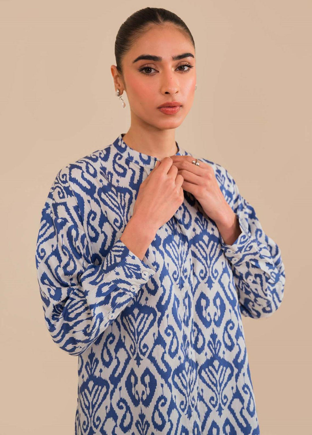 Sahar Pret Printed Cotton Satin 2 Piece Suit SWS-ZH-05 Azure