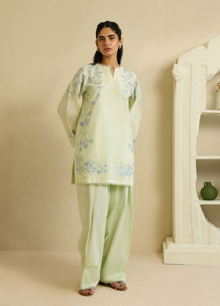 Sahar Pret Embroidered Cambric 2 Piece Suit Green Tea Blossom