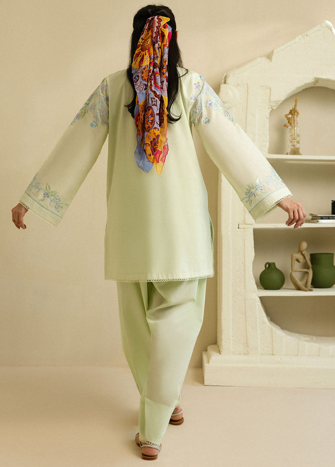 Sahar Pret Embroidered Cambric 2 Piece Suit Green Tea Blossom