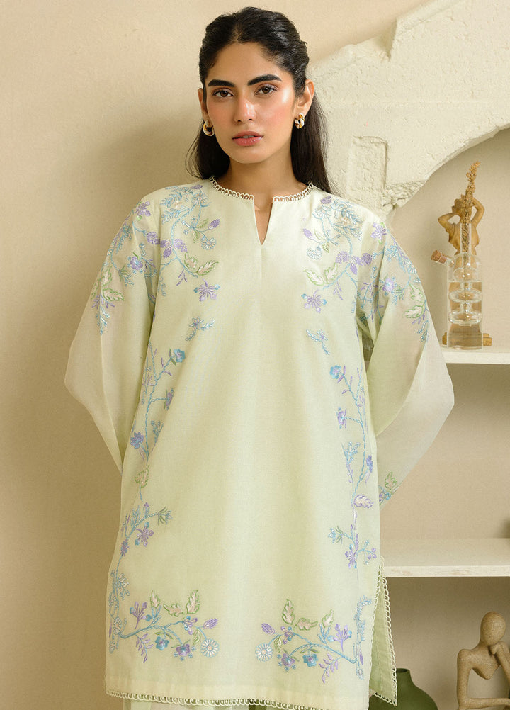 Sahar Pret Embroidered Cambric 2 Piece Suit Green Tea Blossom
