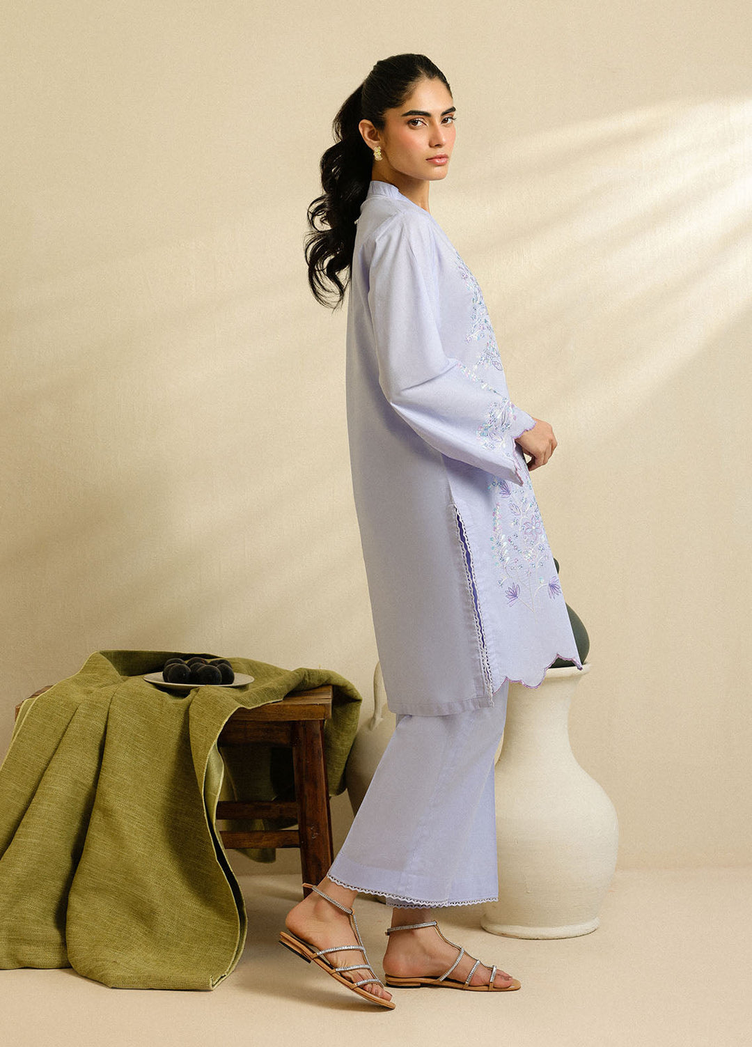 Sahar Pret Embroidered Cambric 2 Piece Suit Iris Mist