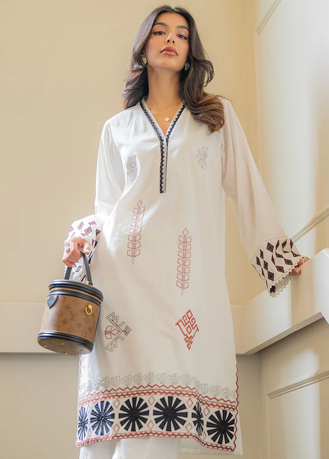 Sahar Pret Embroidered Cambric 2 Piece Suit Ivory Cloud