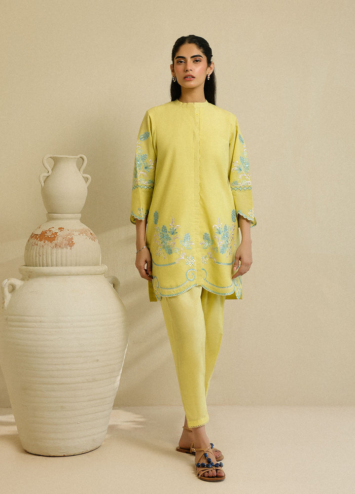 Sahar Pret Embroidered Cambric 2 Piece Suit Lemon Lily