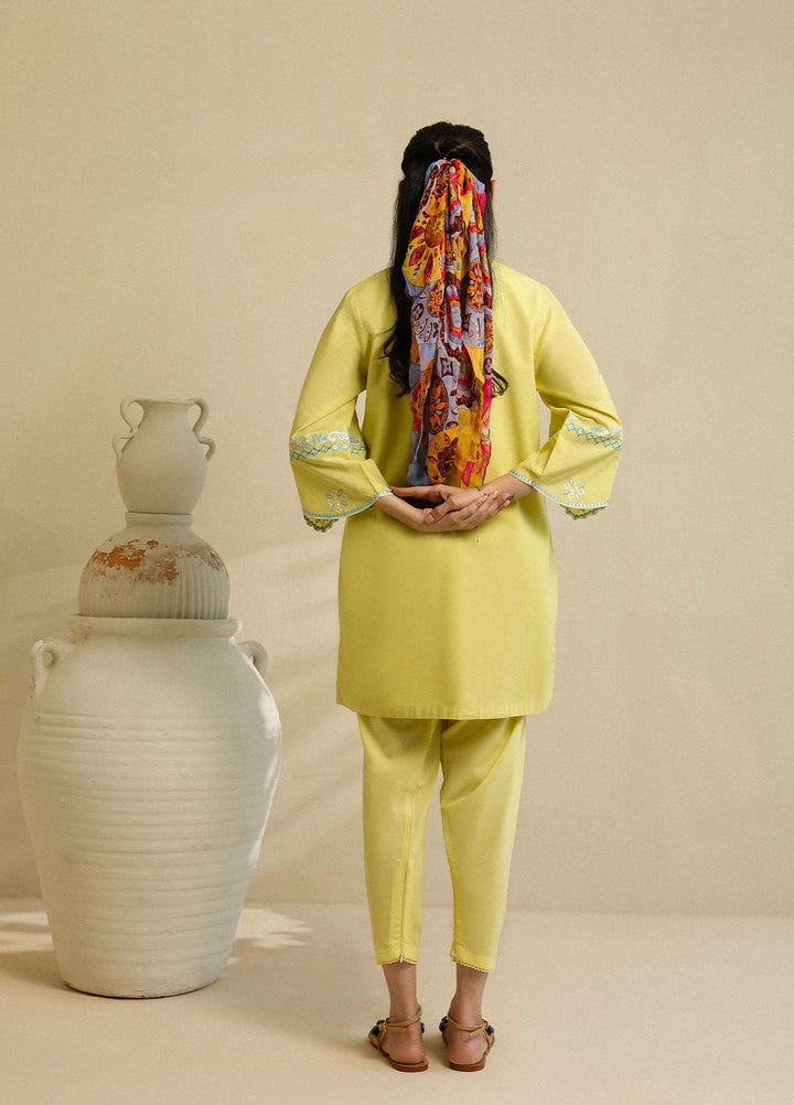 Sahar Pret Embroidered Cambric 2 Piece Suit Lemon Lily