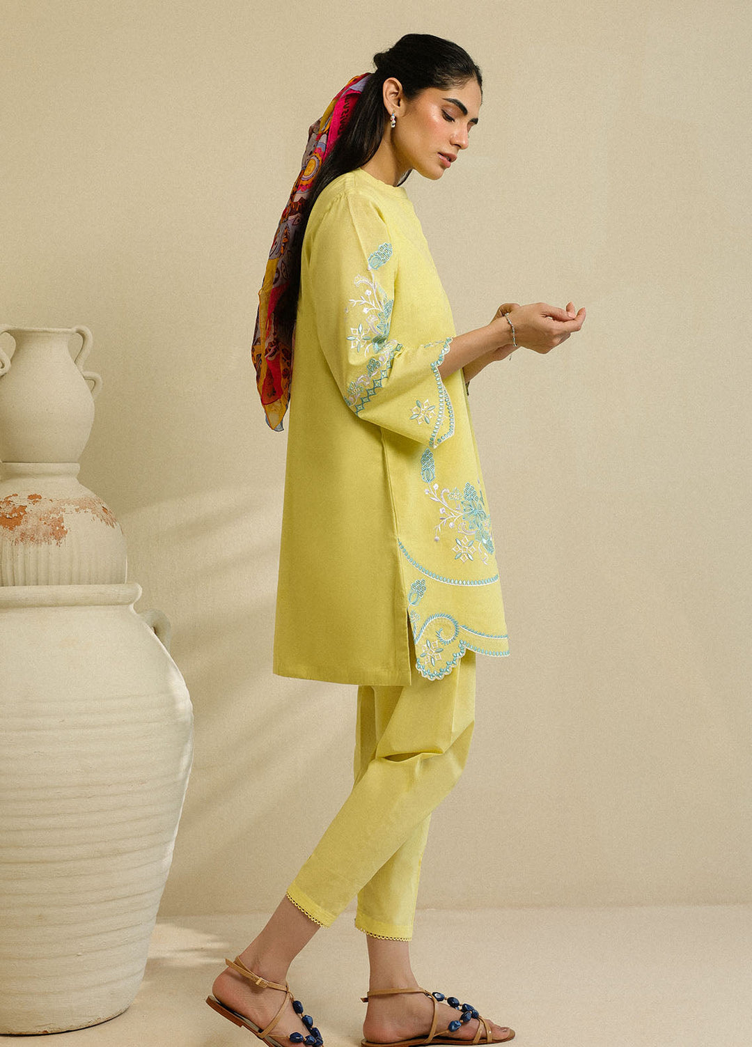 Sahar Pret Embroidered Cambric 2 Piece Suit Lemon Lily