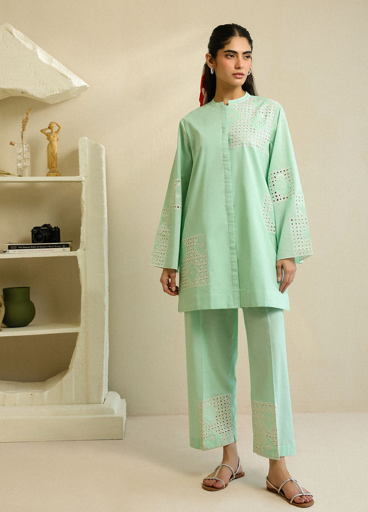 Sahar Pret Embroidered Cambric 2 Piece Suit Mint Pearl