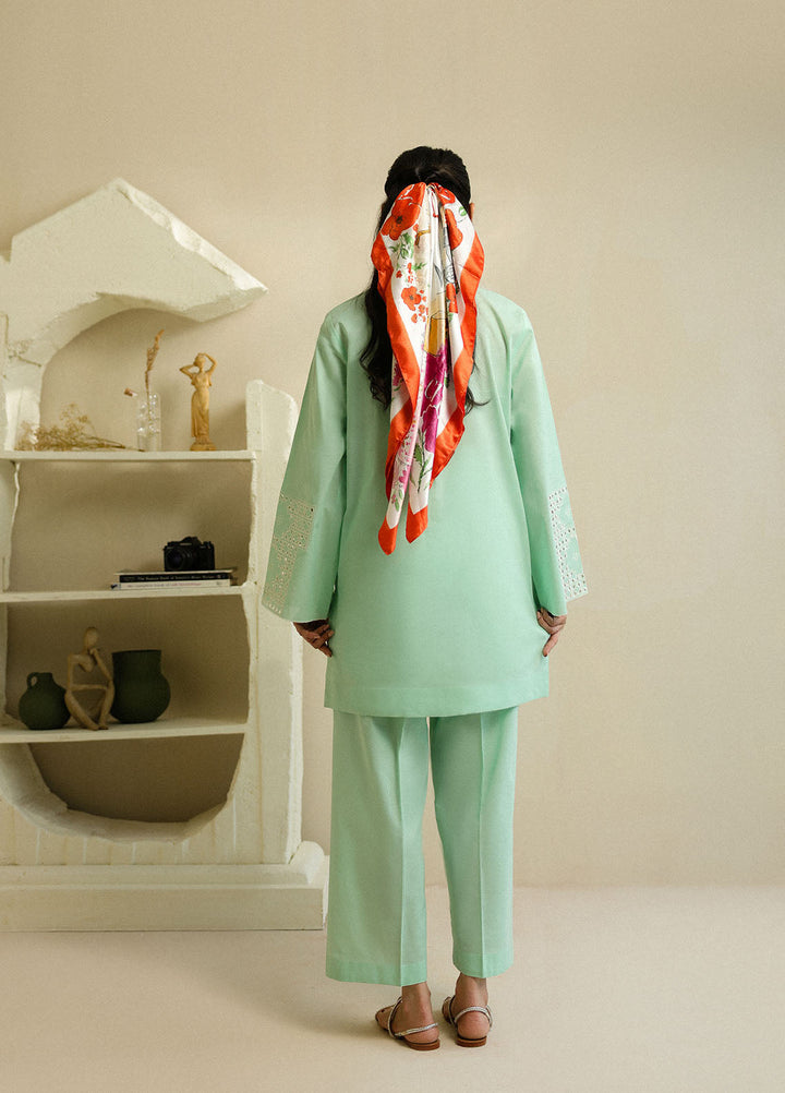 Sahar Pret Embroidered Cambric 2 Piece Suit Mint Pearl