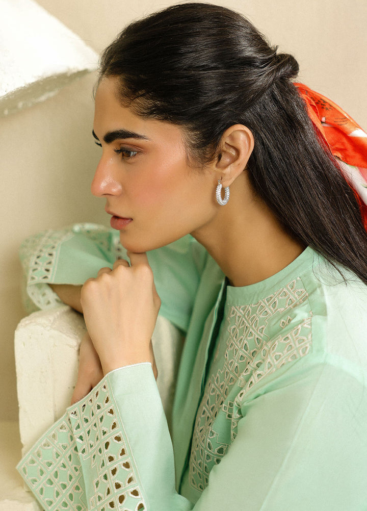 Sahar Pret Embroidered Cambric 2 Piece Suit Mint Pearl