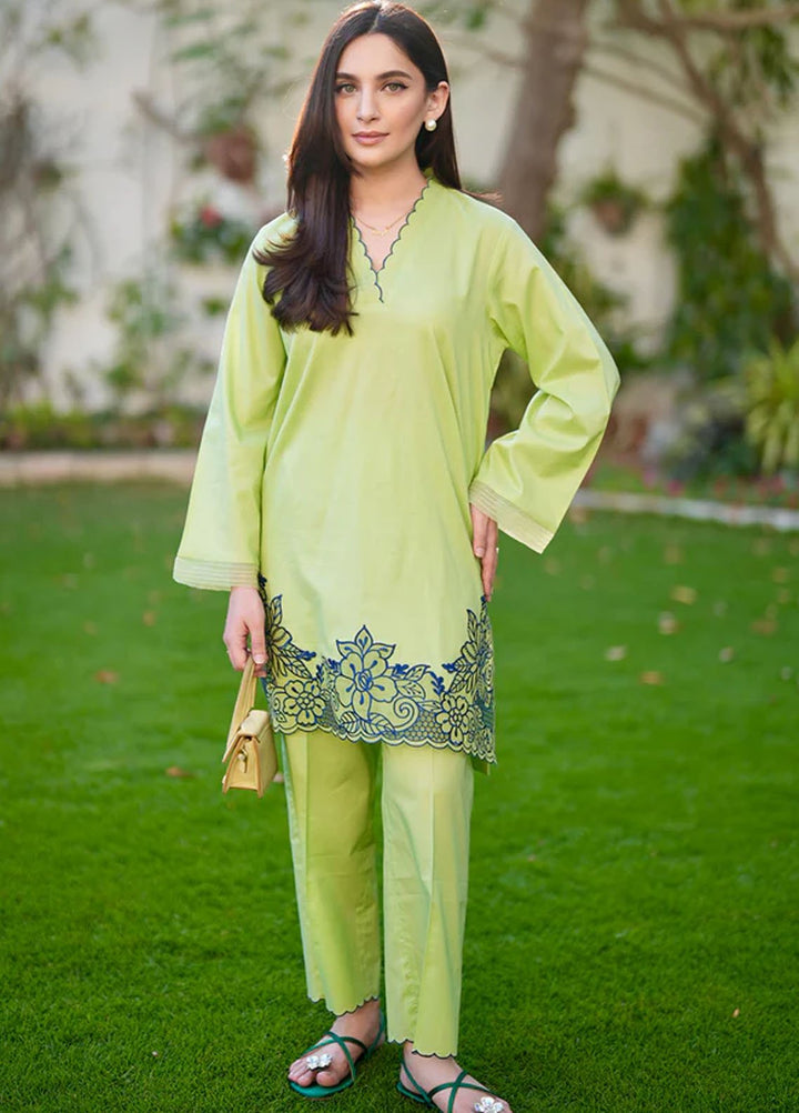 Sahar Pret Embroidered Cambric 2 Piece Suit Neon matcha