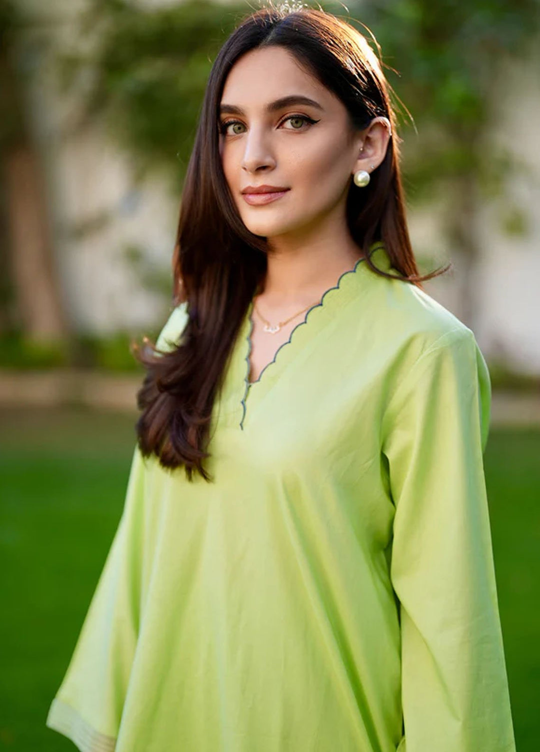 Sahar Pret Embroidered Cambric 2 Piece Suit Neon matcha