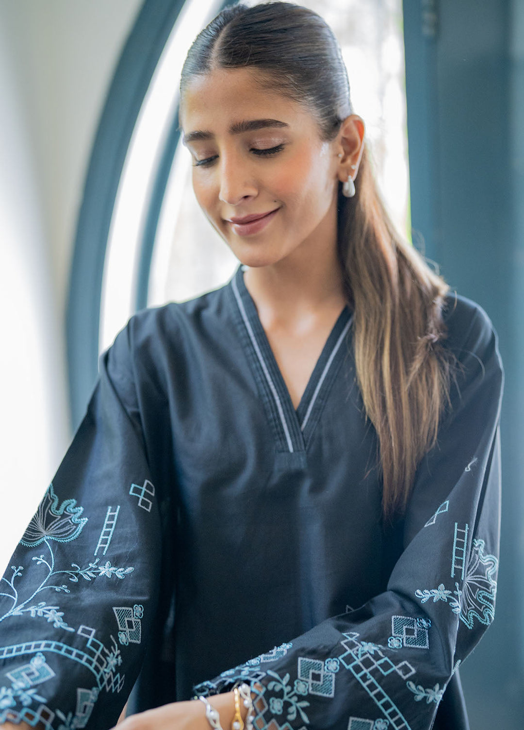 Sahar Pret Embroidered Cambric 2 Piece Suit Noir Forest