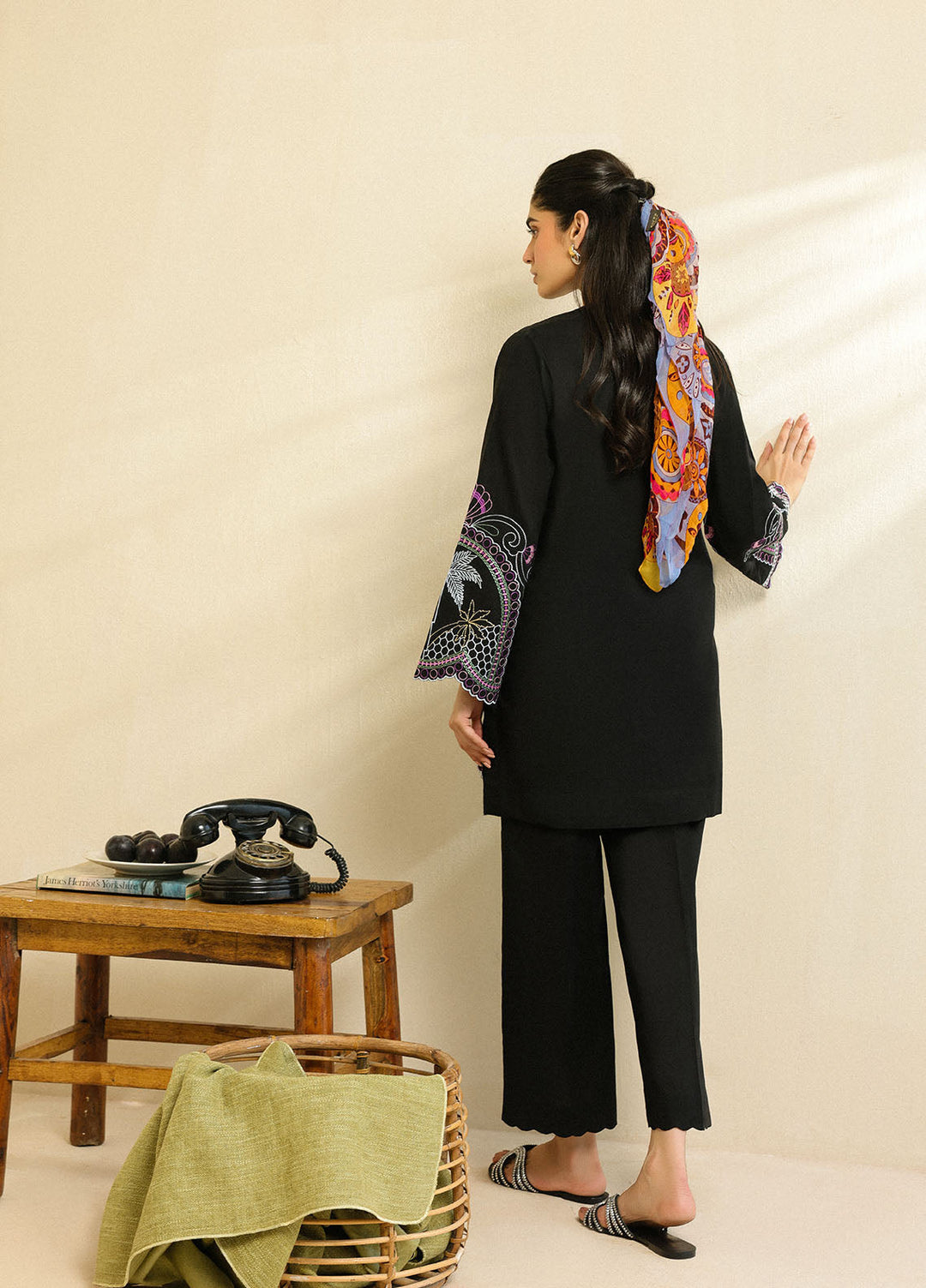 Sahar Pret Embroidered Cambric 2 Piece Suit Noir Shore