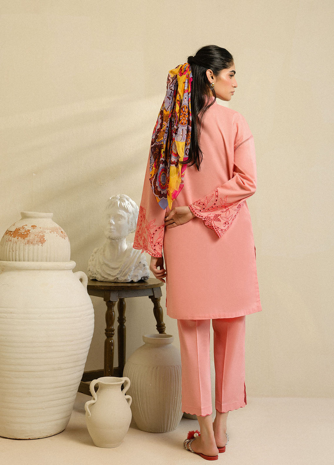 Sahar Pret Embroidered Cambric 2 Piece Suit Peach Gardenia
