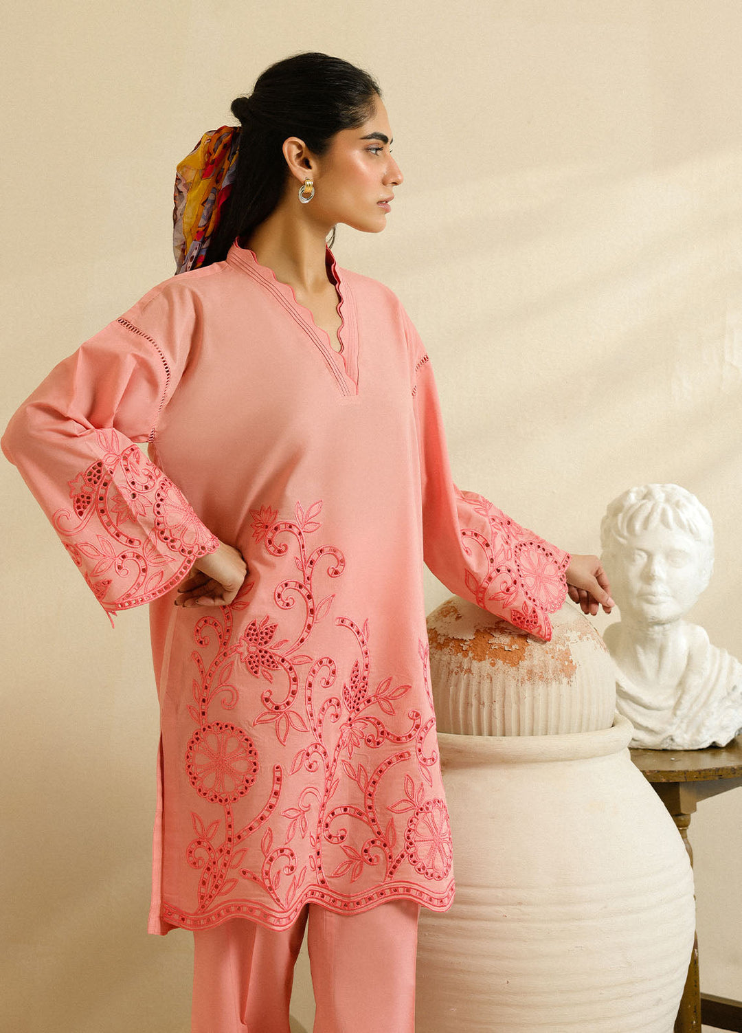 Sahar Pret Embroidered Cambric 2 Piece Suit Peach Gardenia