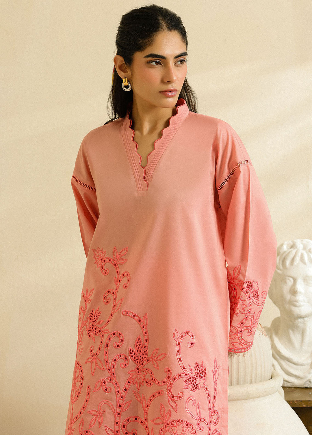 Sahar Pret Embroidered Cambric 2 Piece Suit Peach Gardenia