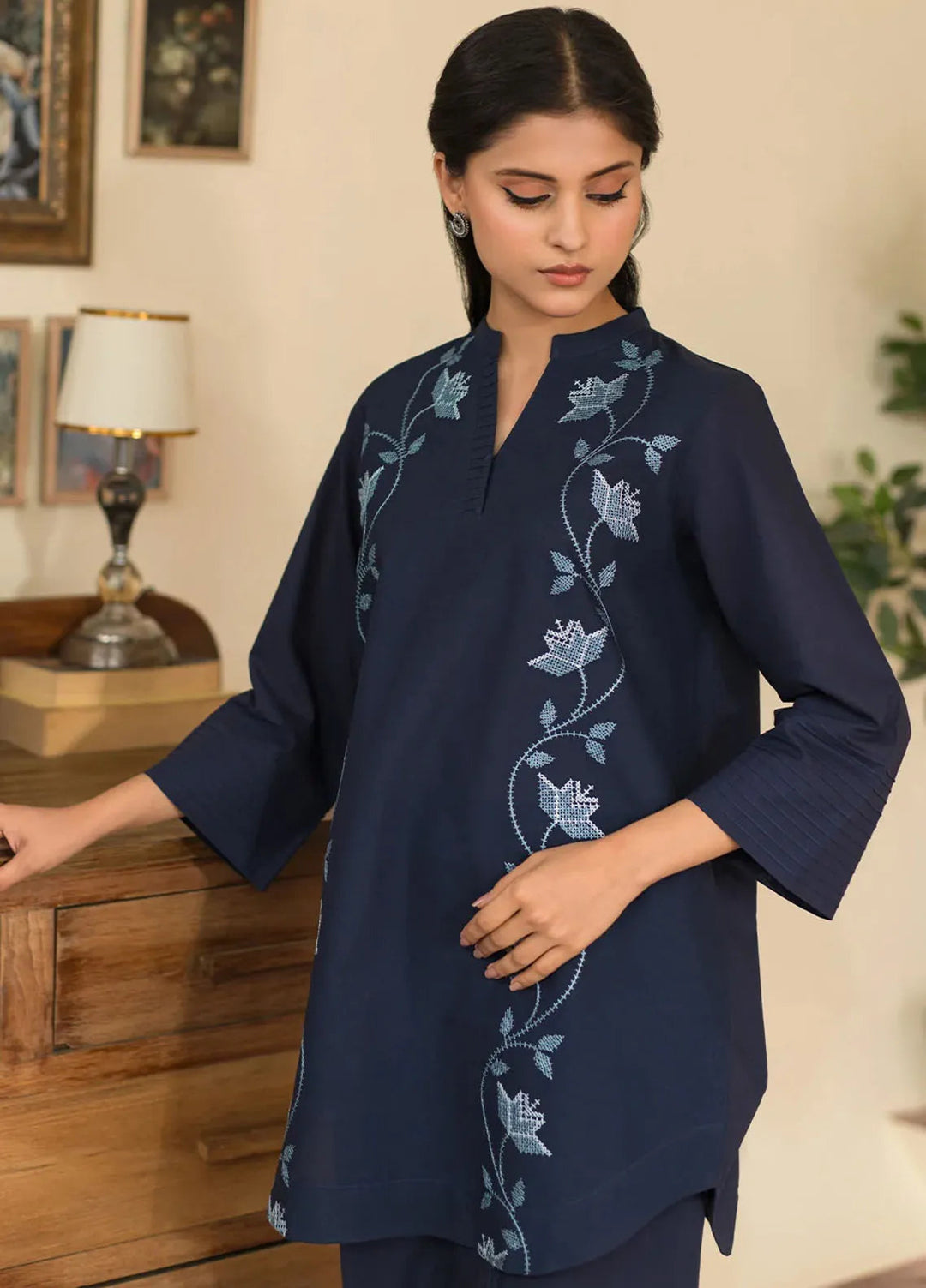 Sahar Pret Embroidered Cotton 2 Piece Suit SSCE-RK-02 Twilight Navy