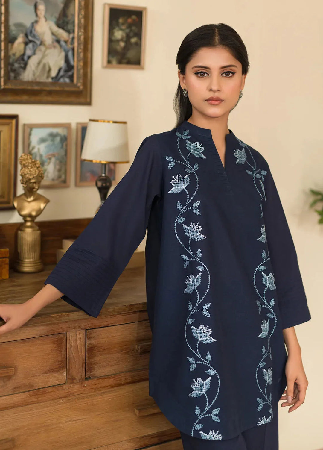 Sahar Pret Embroidered Cotton 2 Piece Suit SSCE-RK-02 Twilight Navy