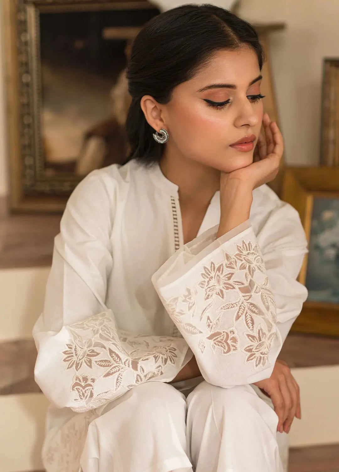 Sahar Pret Embroidered Cotton 2 Piece Suit SSCE-RK-04 Ivory Mist