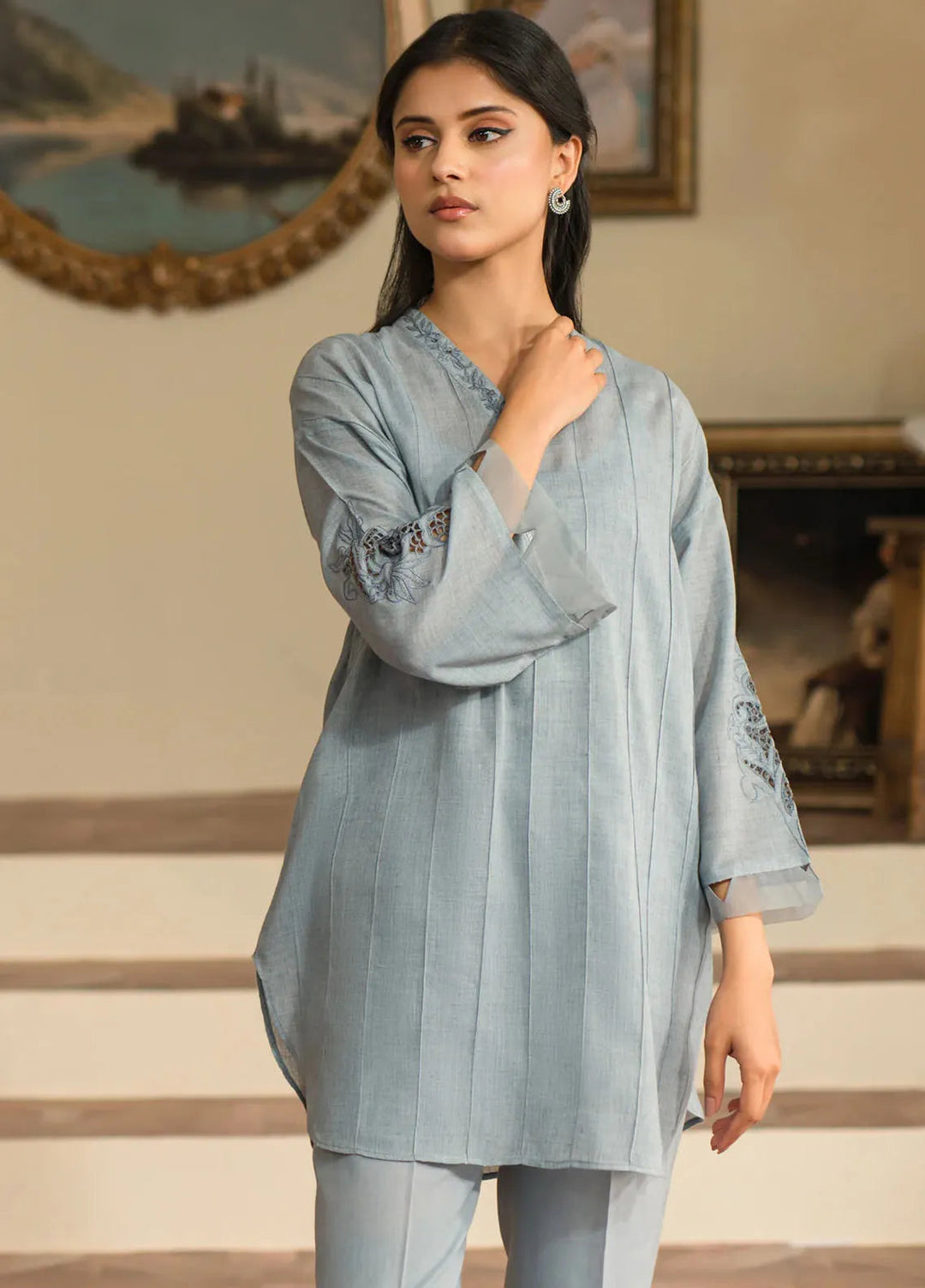 Sahar Pret Embroidered Cotton 2 Piece Suit SSCE-RR-05 Dove Grey