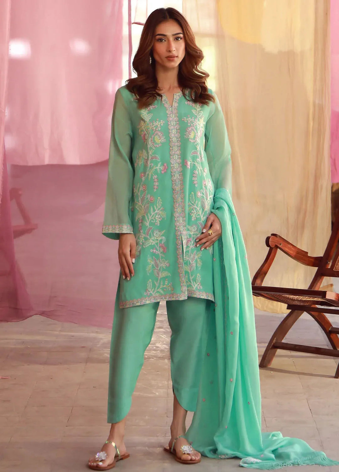 Sahar Pret Embroidered Cotton Net 3 Piece Suit SSSF-RK-02 Mint Petal