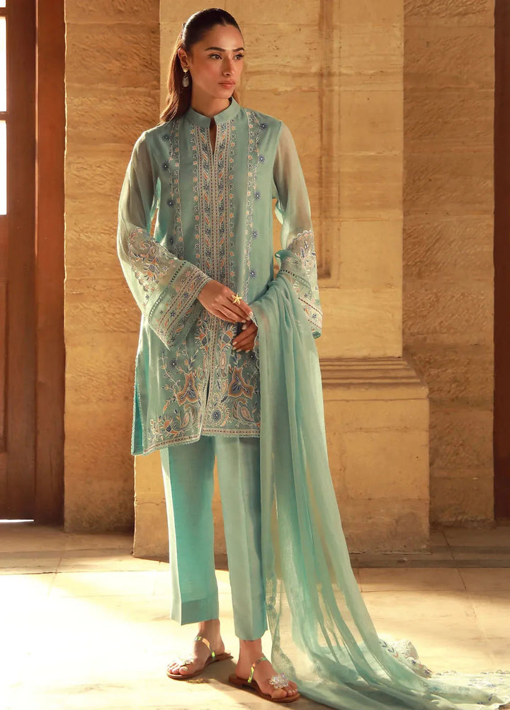 Sahar Pret Embroidered Cotton Net 3 Piece Suit SSSF-RR-09 Persian Turquoise