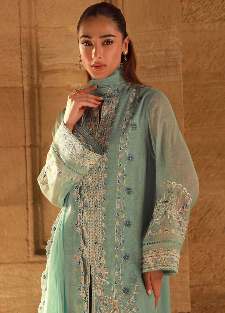 Sahar Pret Embroidered Cotton Net 3 Piece Suit SSSF-RR-09 Persian Turquoise