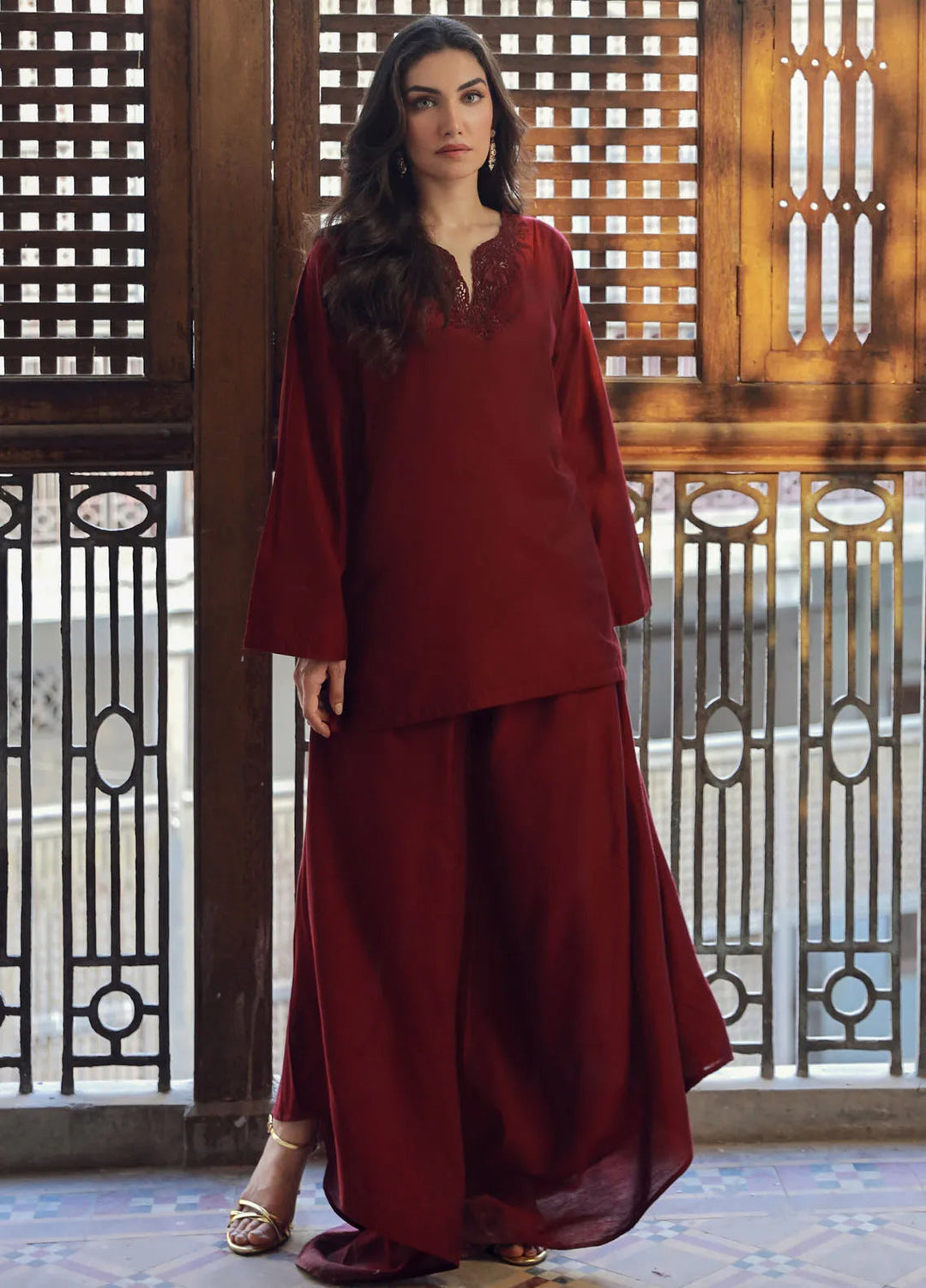 Sahar Pret Embroidered Cotton Silk 2 Piece Suit SSCS-SD-03 Ruby Glow
