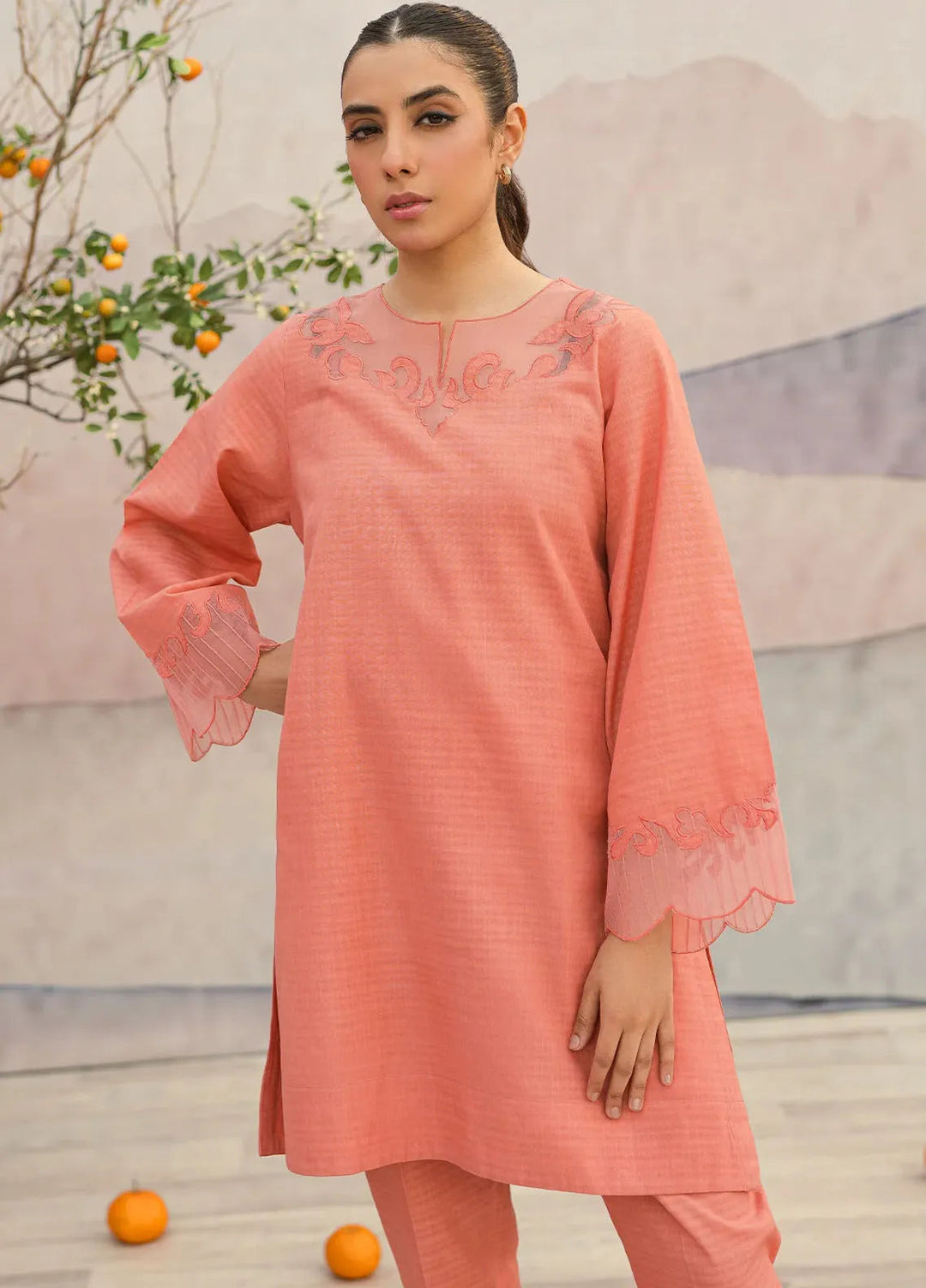 Sahar Pret Embroidered Jacquard 2 Piece Suit SSRB-RK-05 Melon Mist