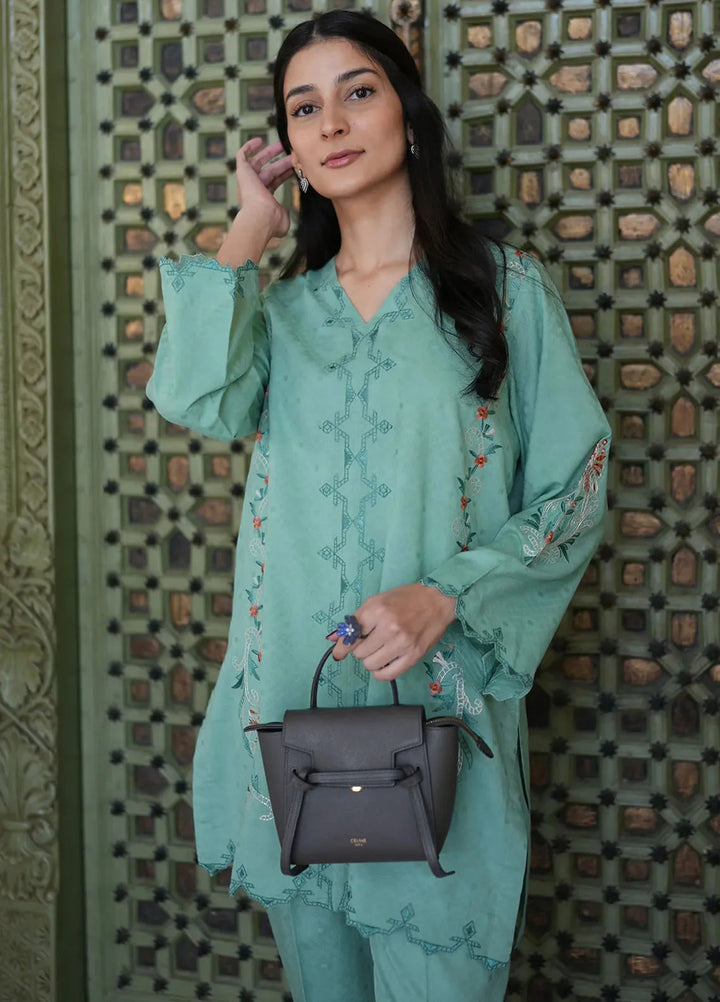 Sahar Pret Embroidered Jacquard 2 Piece Suit Teal Oasis