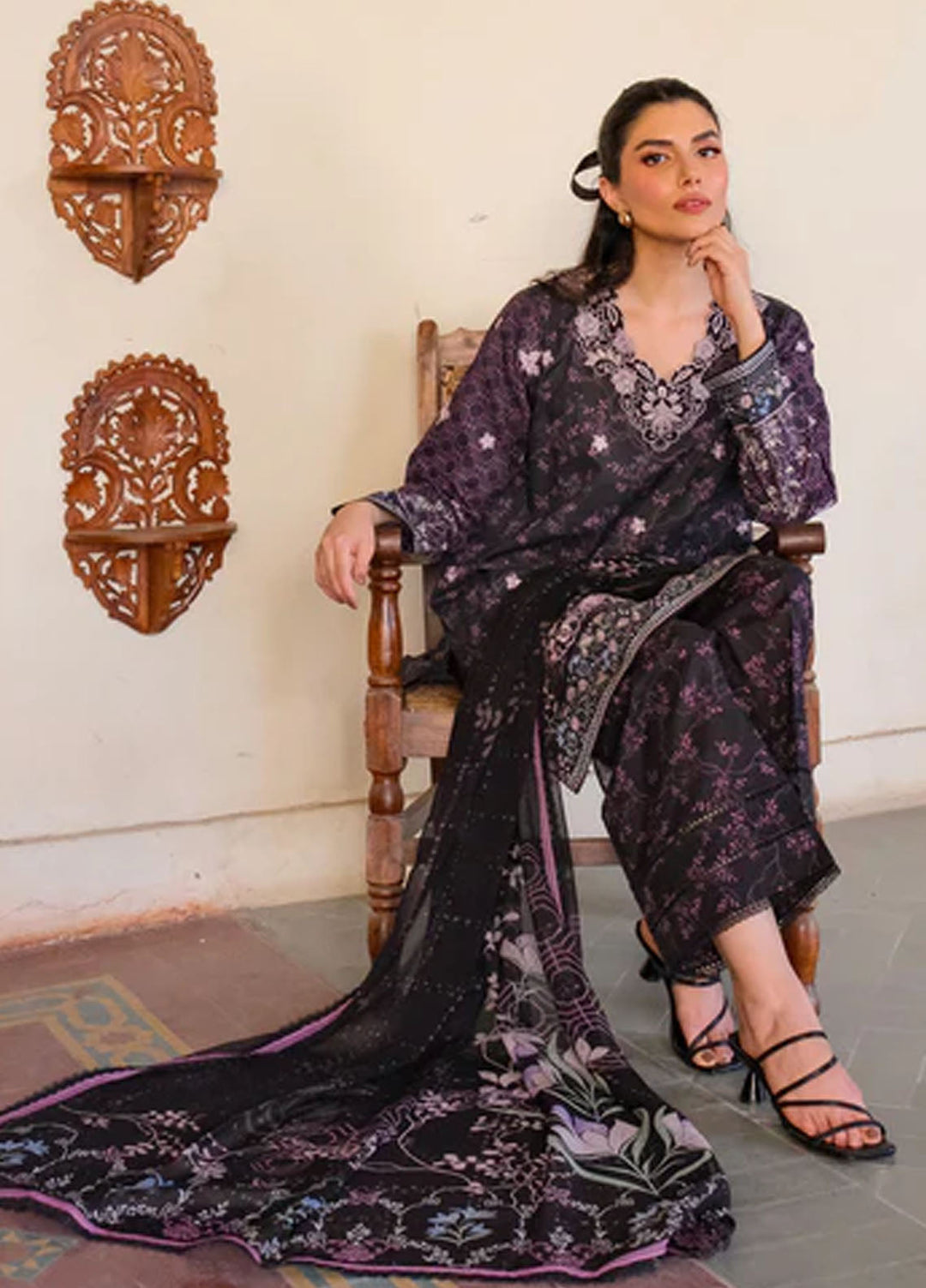 Sahar Pret Embroidered Lawn 2 Piece Suit Midnight Petals